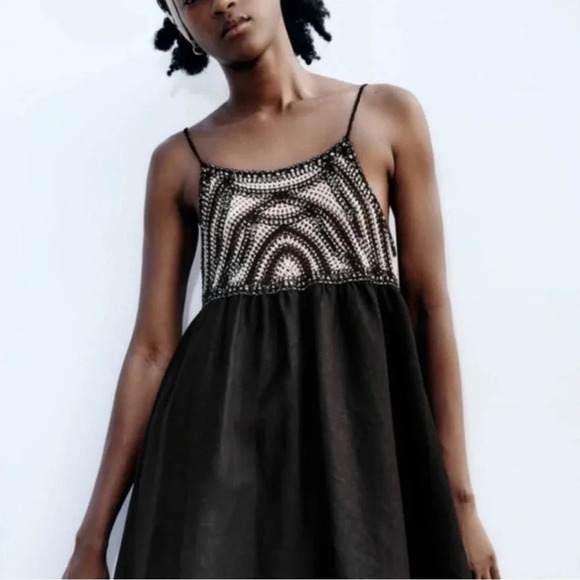 Zara Crochet and Linen Cotton Blend Dress - Picture 3 of 14